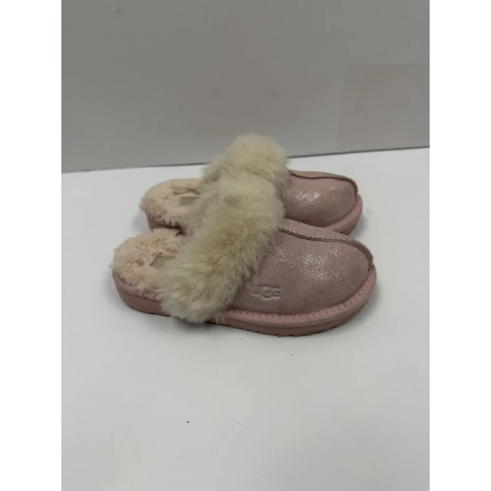 UGG Metallic Glitter Genuine Shearling Slipper Kids Girls Rose Gold Sz 12